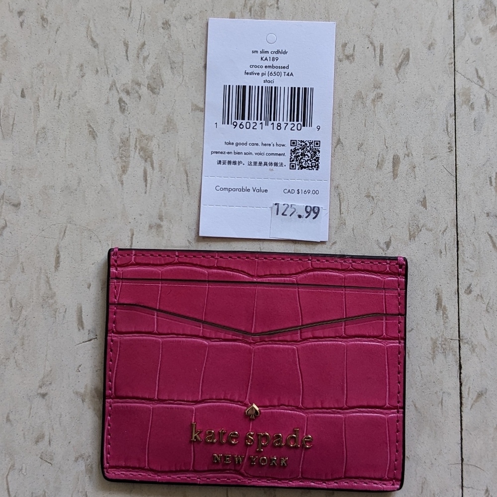 Kate Spade Pink Crocodile Embossed Leather Wallet NWT